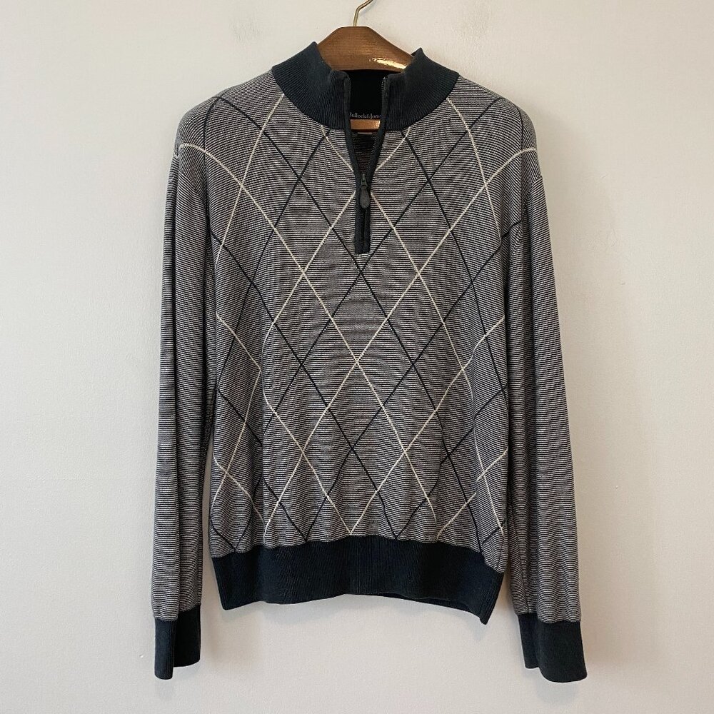 Bullock & Jones 1/4 Zip Pullover Sweater Mens Medium Grey White 1/2 Zip
